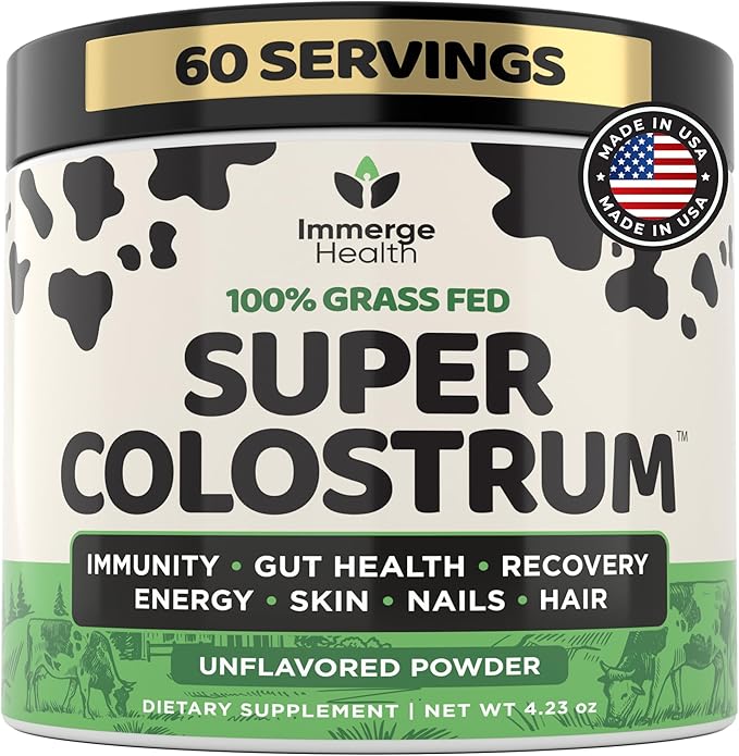 Super Colostrum Grass Fed Bovine Colostrum Powder for Bloating, Immune, Energy, Gut Health Hair, Skin and Nails Colostrum Supplement | 50% IgG Cow Colostrum for Humans | Superfood for Women and Men