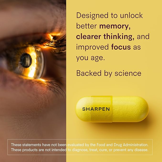 Sharpen – Brain Supplement for Focus, Memory & Long-Term Cognitive Support | 1000mg Taurine, Choline & B-Complex | Vegan, Non-GMO, Nootropic for Cellular Brain Health