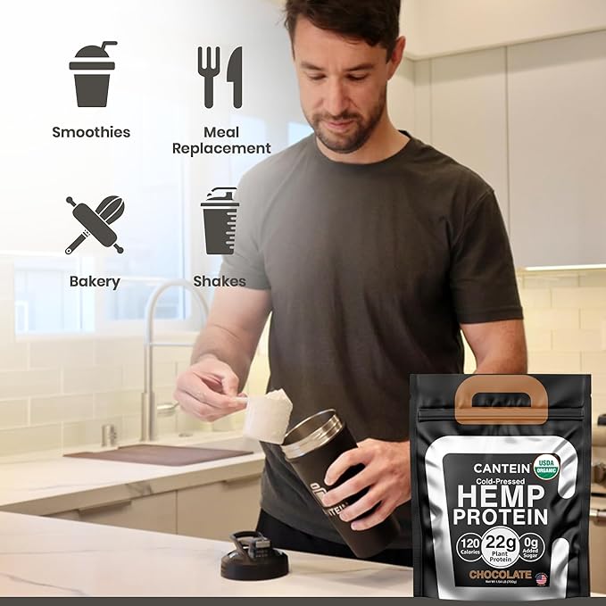 Organic Hemp Protein Powder, Plant Based and Vegan Protein Shake, Lactose and Dairy Free, Gluten Free, Clean and Natural- Chocolate (20 Servings)