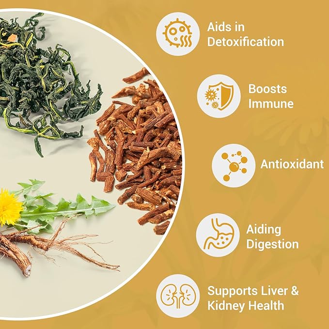 Dandelion Leaf and Root Tea, Natural Dandelion Tea for Liver & Kidney Health, Roasted Detox Herbal Cleanse Teabags for Men Women, Support Boost Immune System, Caffeine Free (1 Pack/50 Bags)