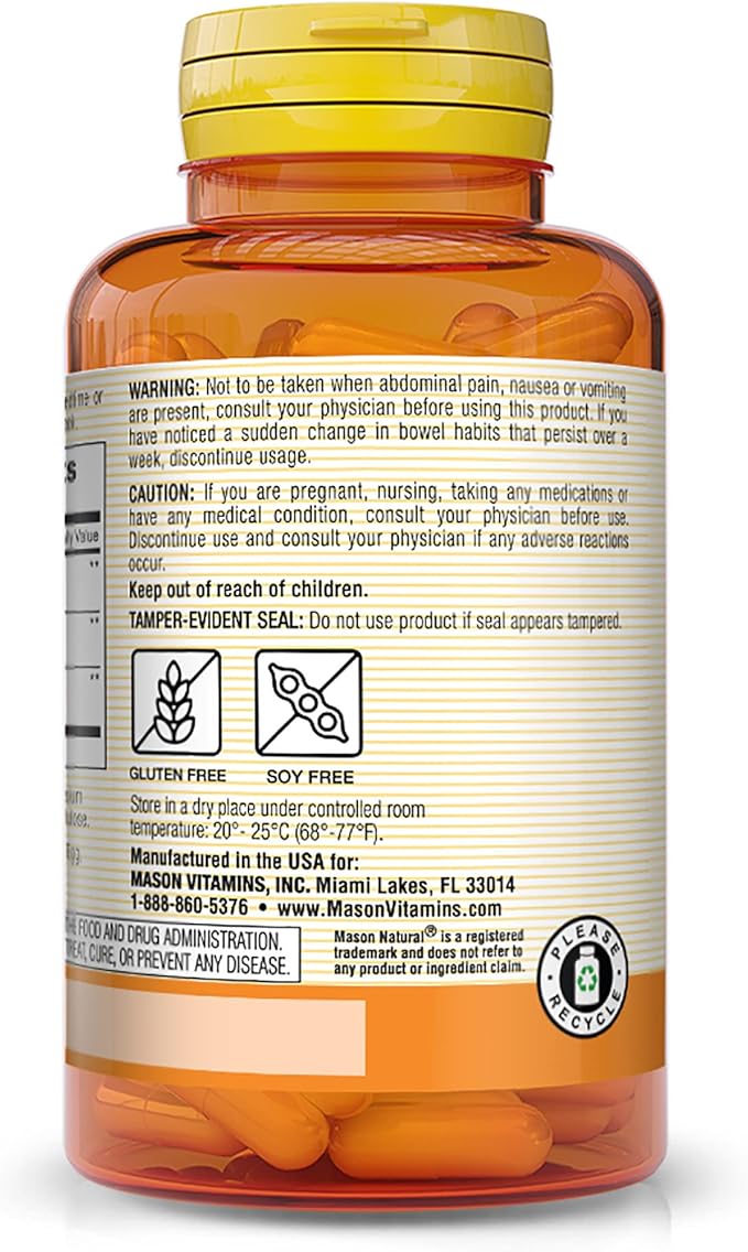 MASON NATURAL Prune Senna Concentrate - Natural Vegetable Laxative, Promotes Regularity and Bowel Function, Improves Digestive Health, 100 Capsules