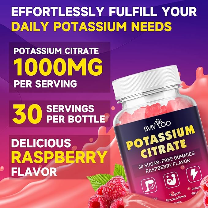 Potassium Citrate Gummies for Adults, Sugar-Free Potassium Gummies 1000mg Support Leg Cramps & Electrolyte Balance High Potency Potassium Supplement Gummies 120 Count