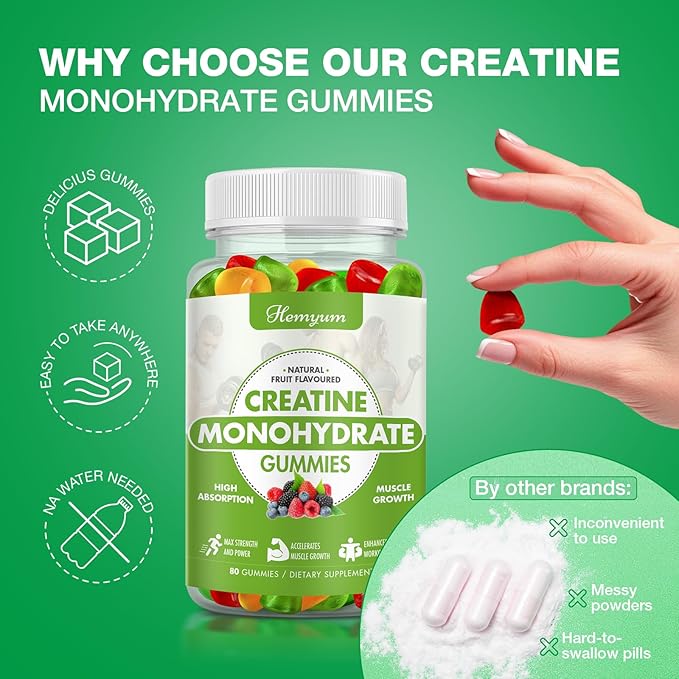 Creatine Monohydrate Gummies - 5g Creatine for Women Men, Enhanced Muscle Strength, Boost Focus and Endurance, Muscle Builder,L-Taurine + Vitamin B12,Vegan, Gluten-Free 160 Count