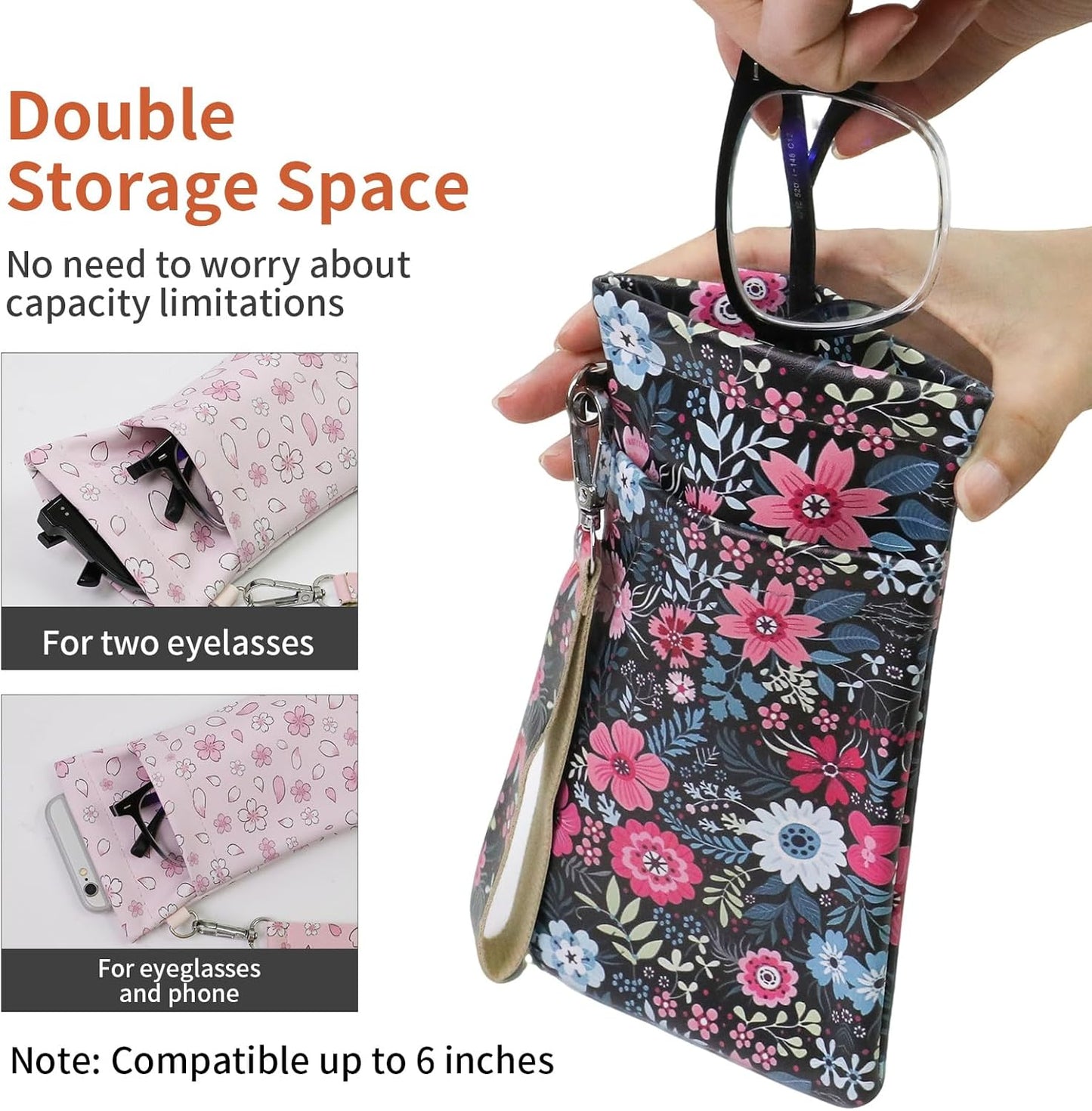 Double Eyeglass Case Soft Dual Glasses Case for Women Men Travel Squeeze Top Sunglasses Cases Eyeglasses Pouch