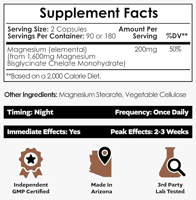 Magnesium Glycinate Capsules | 360 Count | Mineral Supplement | Magnesium Supplement | Supports Heart, Muscle, Nerve, and Bone Health