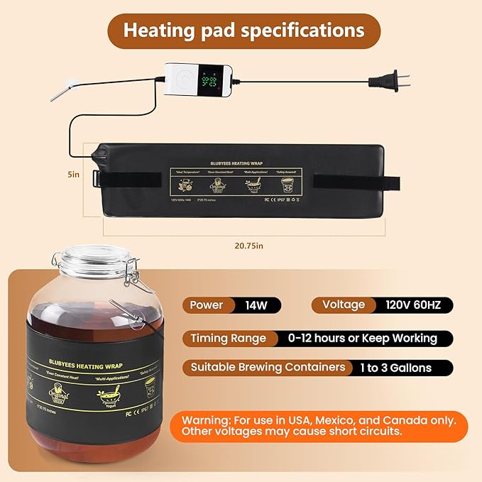 Digital Kombucha Heating Wrap with Precise Temperature Control and Timer Function - Kombucha Starter Kit, the Ideal Fermentation Heating Pad for Kombucha and Sourdough