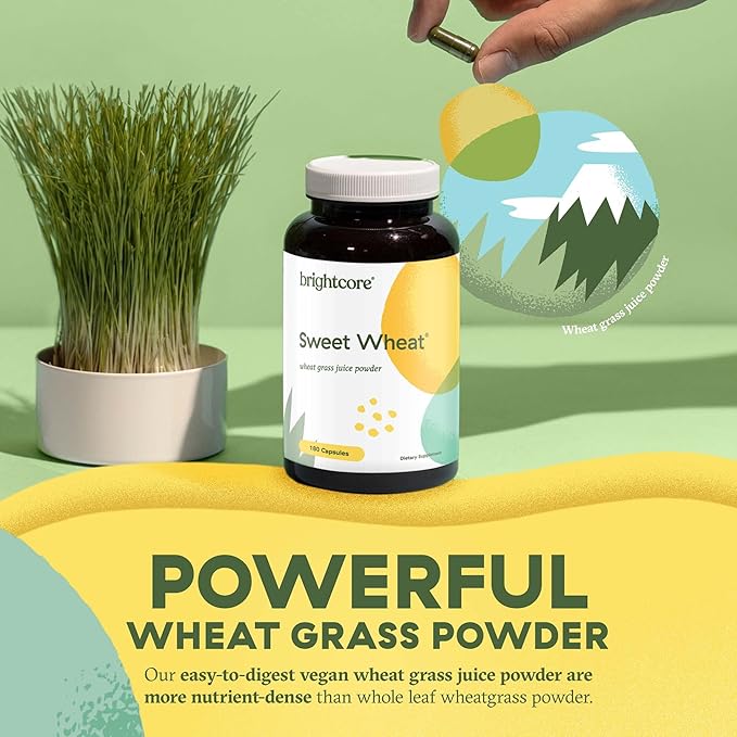 Nutrition Sweet Wheat, Ready-to-Drink Athletic Greens, Super Greens with Digestive Enzymes for Digestive Health and Immune Boost, 180 Wheatgrass Juice Powder Capsules