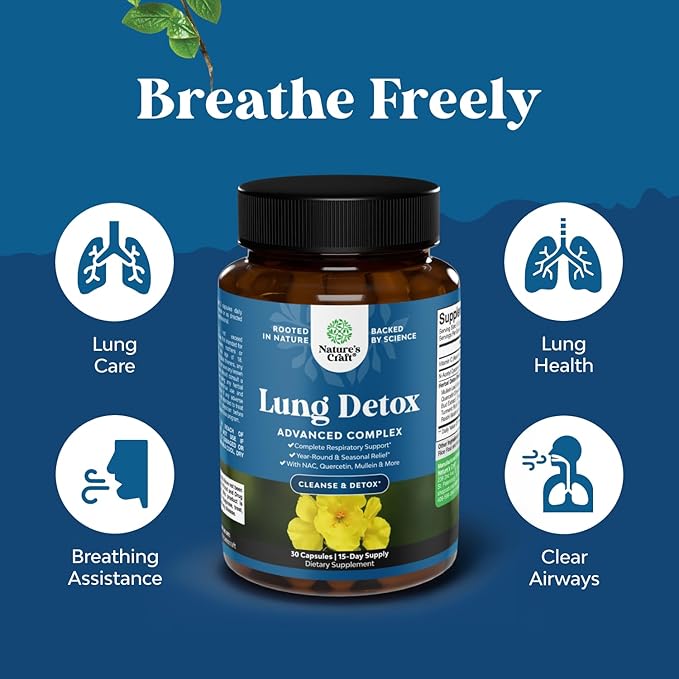 Lung Detox Mullein Leaf Capsules - Purifying Mullein Lung Cleanse Complex with NAC Quercetin & Cordyceps Extracts - Leaf Herb Respiratory Supplement for Sinus Immunity & Breathing Support 30ct