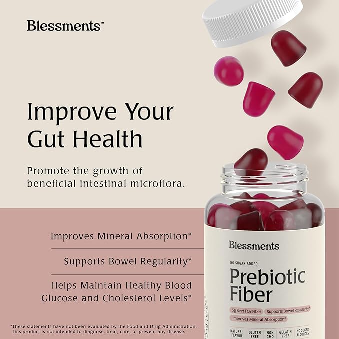 Prebiotic Fiber Gummies for Adults & Kids with No Added Sugar- 5g (60 Count) High Fiber Supplement Gummies - Vegan - Keto Friendly - Digestive Health Supplements