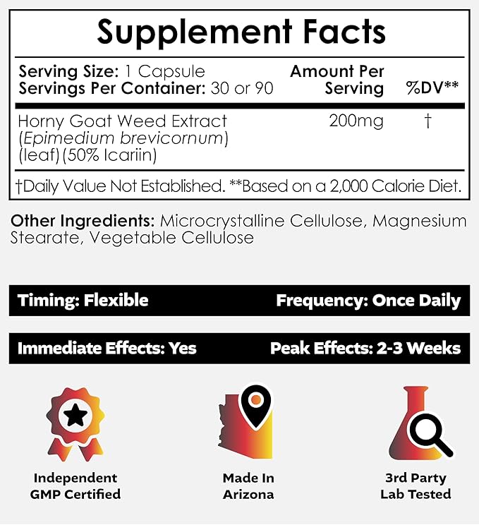 Nootropics Depot Horny Goat Weed Capsules | 200mg | 90 Count | Minimum 50% Icariin | Epimedium brevicornum