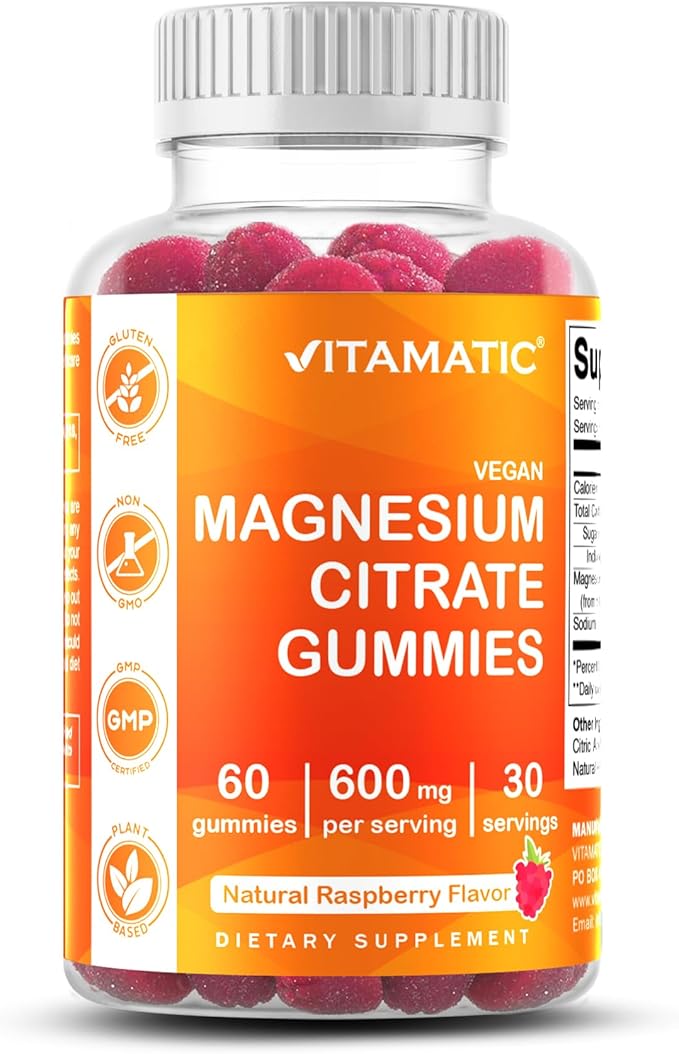 Vitamatic Magnesium Gummies 600mg per Serving – 60 Vegan Count for Relaxation, Muscle, Bone, and Energy Support