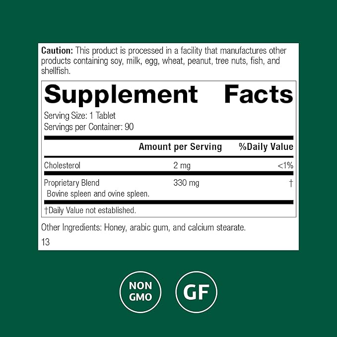 Standard Process Inc. Spleen Desiccated - Whole Food Immune Support, Spleen and Healthy Blood - Gluten Free - 90 Tablets