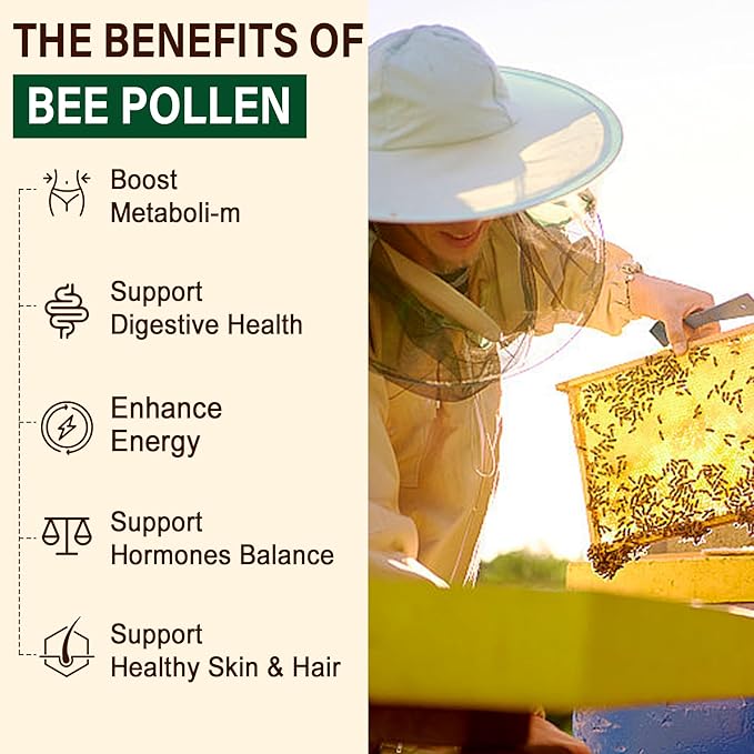 Digestive Health & Weight Bee Pollen Organic 1000mg, w/Probiotics, Prebiotics & Turmeric, Bee Pollen Gummies Rich in B-Vitamin, Antioxidants, Amino Acids, for Digestive, Weight & Energy