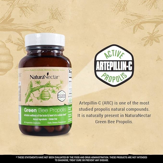 NaturaNectar Natural Bee Propolis Bundle - Green Bee Propolis and Bee Propolis Ultimate - for Immune Support, Memory and Focus - 60 Capsules per Bottle