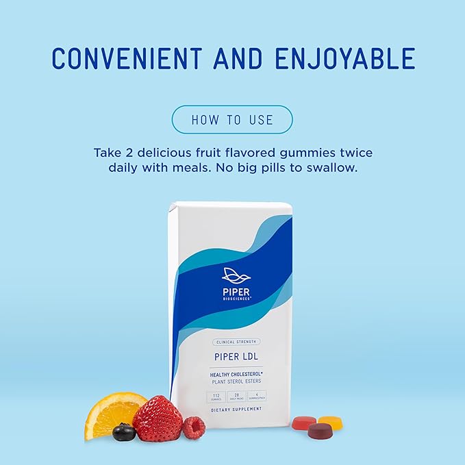 Piper Biosciences Healthy Cholesterol Gummy Supplement Containing 2280 mg Plant Sterol Esters Per Day: Clinical Strength, Vegan (112 Gummies)