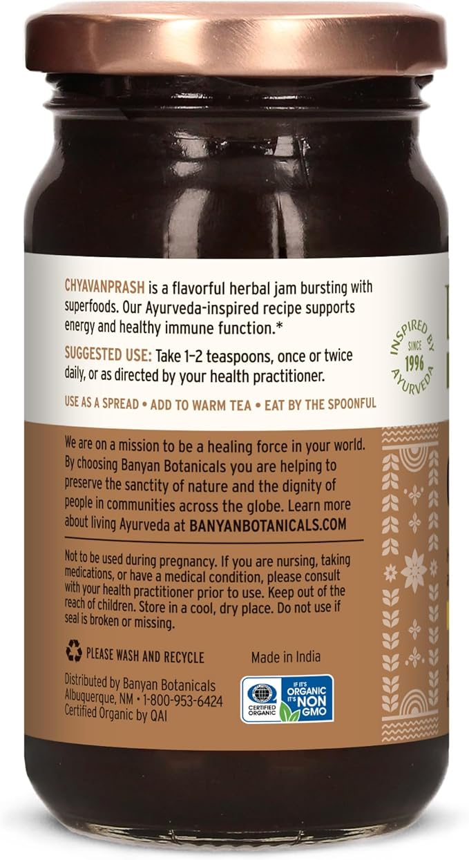 Banyan Botanicals Chyavanprash – Organic Ayurvedic Herbal Jam with Raw Honey, Amla & Ashwagandha – Vitalizing Superfood Immune Support Supplement* – 9.4 oz – Non GMO Sustainably Sourced Gluten Free
