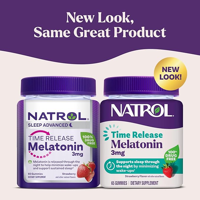 Natrol Time Release Melatonin Gummies, Sleep Support for Adults, 3 mg Melatonin Supplements for Sleep Support, 65 Strawberry-Flavored Gummies, Up to a 65 Day Supply