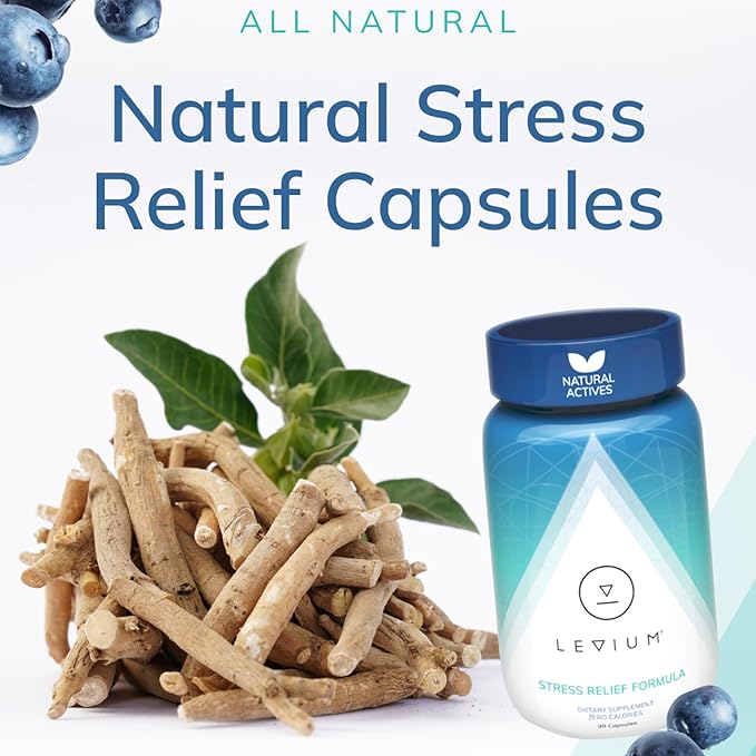 Levium Maximum Strength Stress Relief Supplement | Calm and Mood Support Supplement with KSM-66 Ashwagandha, GABA, L-Theanine, Magnesium | 90 Capsules, 30 Day Supply