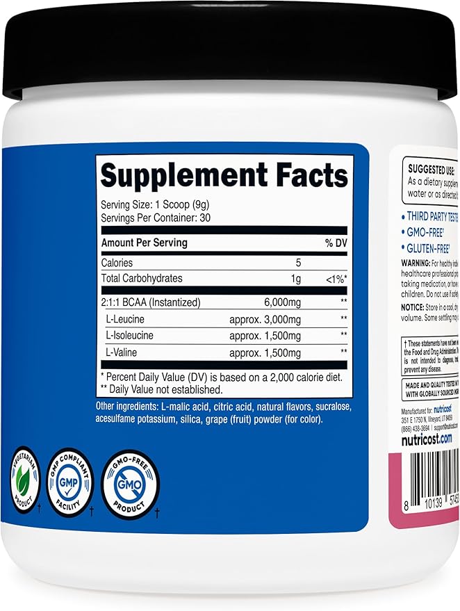 Nutricost BCAA Powder 2:1:1 (Pomegranate Guava, 30 Servings) - Branched Chain Amino Acids