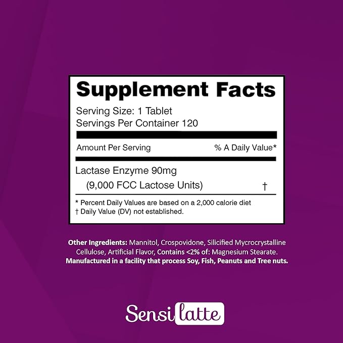 Lactase Enzyme 120 Tablets No Flavor - 9.000 FCC - Sensilatte – Quick Dissolution – Helps with Digestive Comfort – Prati Donaduzzi