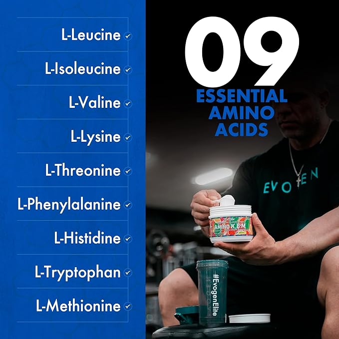 Evogen Amino K.E.M. - EAA & BCAA Powder Pump Volumizer | BCAAs Amino Acids Supplement for Blood Flow, Muscle Growth, & Hydration | Citrus Candy | 30 Servings
