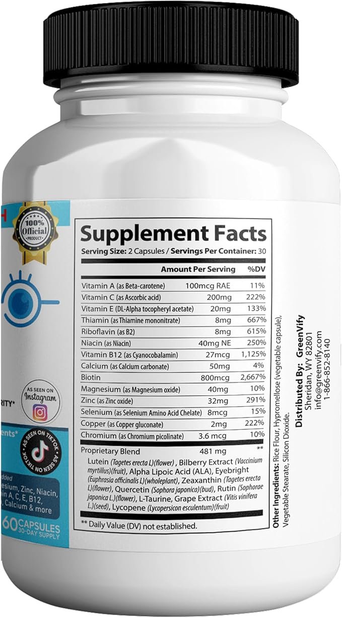 EyeGenics Max Vision Support Supplement, 60 Capsules, Maximum Strength Eye Health Formula with Lutein, Bilberry Extract, Vitamins (5)