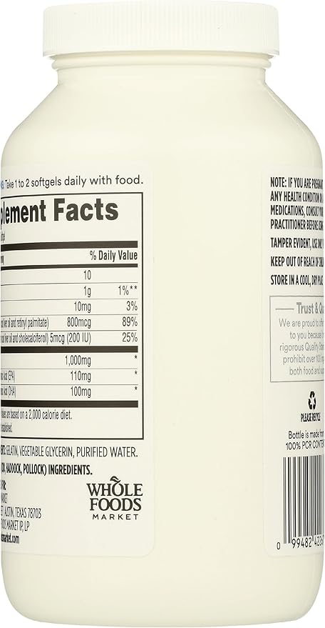 365 by Whole Foods Market, Cod Liver Oil Norwegian 1000Mg, 180 Softgels