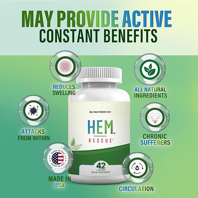 Hem Rescue Hemorrhoid Treatment Supplement - All Natural, Reduces Discomfort and Swelling, Boosts Blood Flow, Oral Botanical Blend, Made in USA - (3 Bottle Pack)