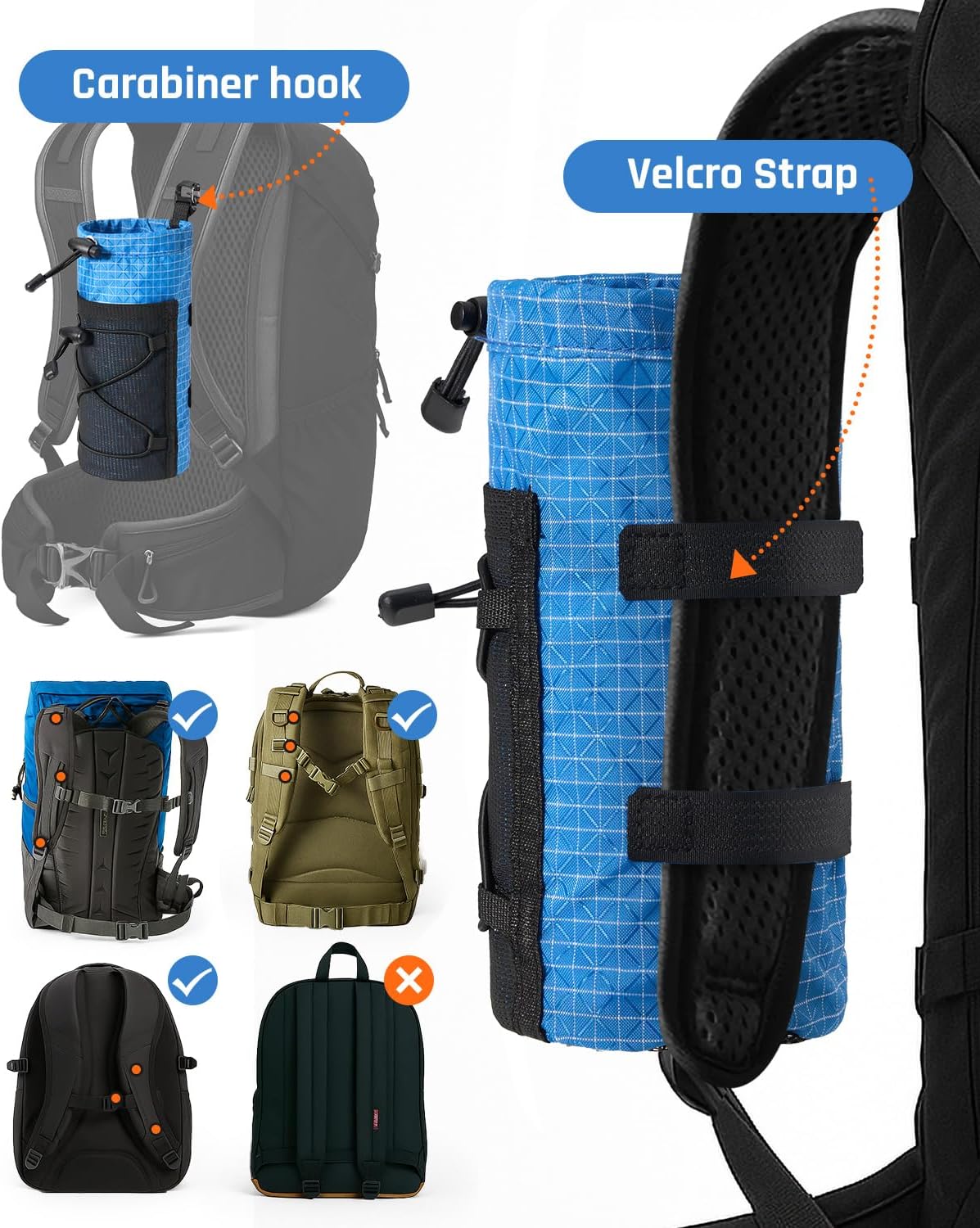 Large Water Bottle Holder Pouch Bag, Backpack Water Bottle Holder Mesh Bag Carrier Fits for 10-48oz Bottles, Heavy-Duty Water Bottles Holder Accessories for Hiking, Sports, Travel, Outdoor