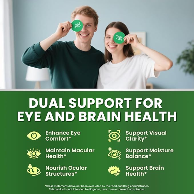 Lutein and Zeaxanthin Supplements - Advanced AREDS 2 Eye Vitamins - Bilberry Supplement for Eyes, with Astaxanthin, Ginkgo Biloba, Sodium Hyaluronate - for Eye Health & Brain Support, 90 Capsules