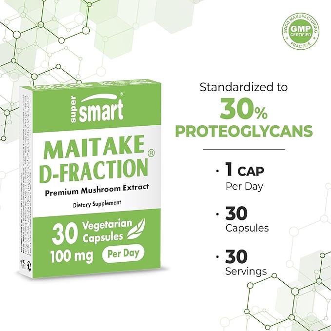 SuperSmart Maitake D Fraction Pro 100mg per Day (Maximum Strength) - Premium Mushrooms Extract Supplement | Non-GMO & Gluten Free - 30 Vegetarian Capsules