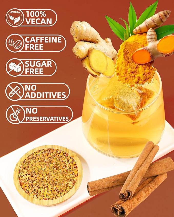 120 Premium Turmeric Ginger Cinnamon Tea Bags, 100% Natural Herbal Blend, Supports Digestion & Immune Health, No Sugar, No Caffeine, No Additives, Vegan, Premium Ingredients