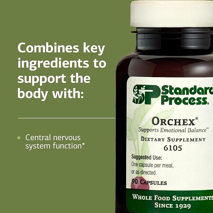 Standard Process Inc. Orchex - Whole Food Nervous System Supplements, Cholesterol, Mental Clarity and Emotional Support with Soy Protein, Ascorbic Acid, Calcium Lactate, Wheat Germ - 90 Capsules