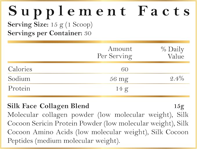 Silk Face Collagen–Silk Collagen for Face and Neck | Sericin-Activated Ultra Low Molecular Weight Collagen–Supports Skin Elasticity and Smooth Appearance–14g Protein–15.87 oz (450g)–Cocó March