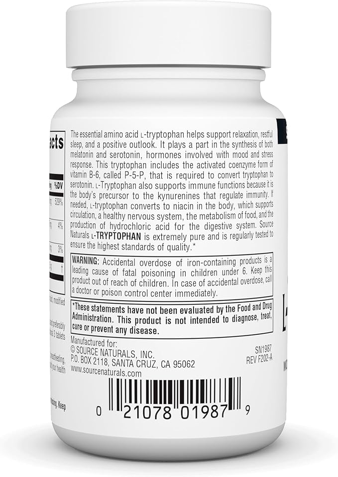 Source Naturals L-Tryptophan with Coenzyme B-6 500mg - 60 Tablets