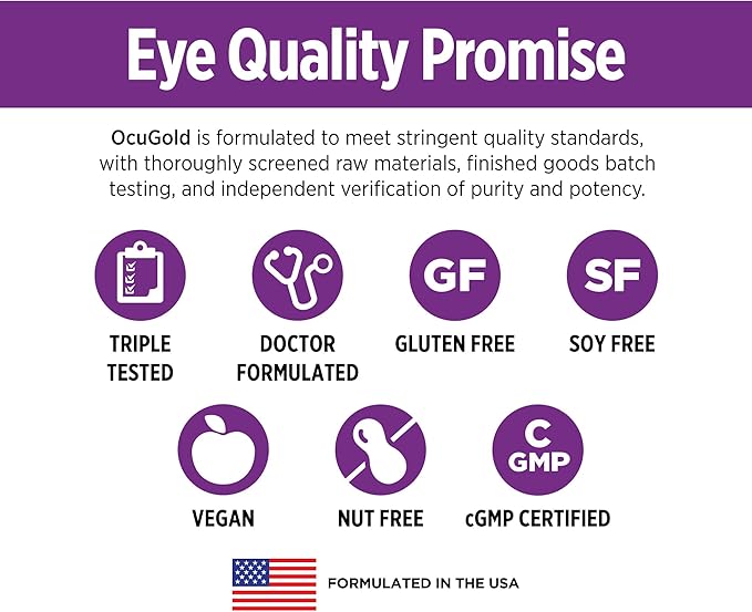 DOCTORS' PREFERRED Clinical-Grade OcuGold Eye Vitamins with Lutein and Zeaxanthin for Macula & Retina Health, Digital Eye Strain, Eye Fatigue and Visual Performance - 30 Vegan Capsules