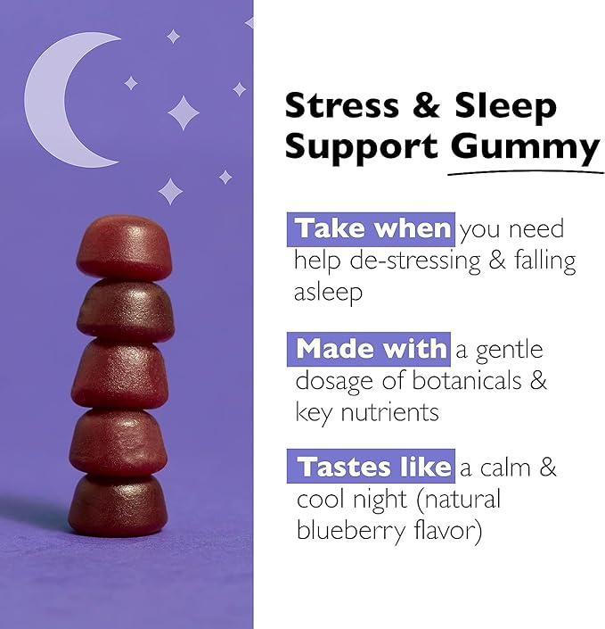 RESCUE Bach Plus Sleep & Stress Support Gummies, Nighttime Dietary Supplement with 1mg Melatonin, Ashwagandha, Chamomile, Lavender & Vitamin B6, Natural Blueberry Flavor, Vegan & Gluten-Free, 3 Pack,