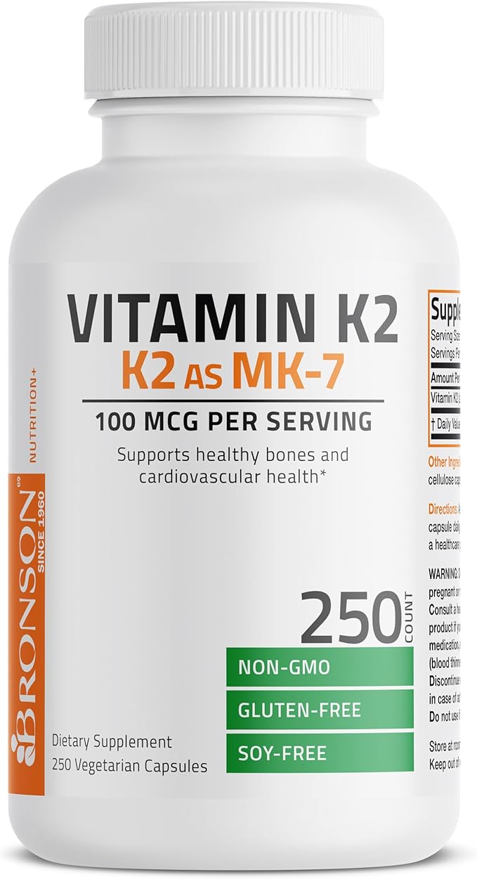 Bronson Vitamin K2 as MK-7 Menaquinone 100 mcg Non-GMO, 250 Capsules