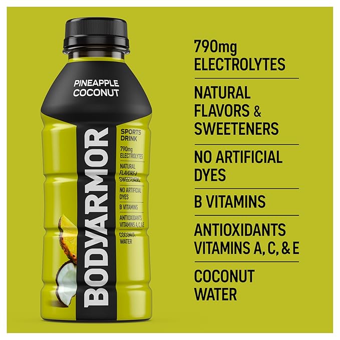 BODYARMOR Sports Drink Sports Beverage, Pineapple Coconut, Coconut Water Hydration, Natural Flavors With Vitamins, Potassium-Packed Electrolytes, Perfect For Athletes, 16 Fl Oz (Pack of 12)