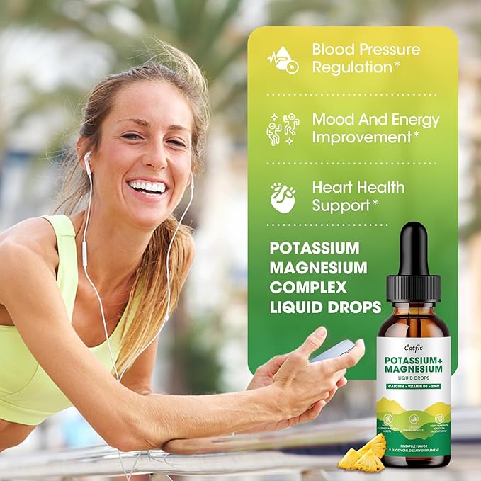 Potassium Magnesium Glycinate Supplement-High Absorption Magnesium Complex Liquid Drop with Calcium, Potassium, Vitamin D3 & Zinc for Sleep,Leg Cramps, Muscles & Energy, Sugar Free&Vegan 2 Fl Oz