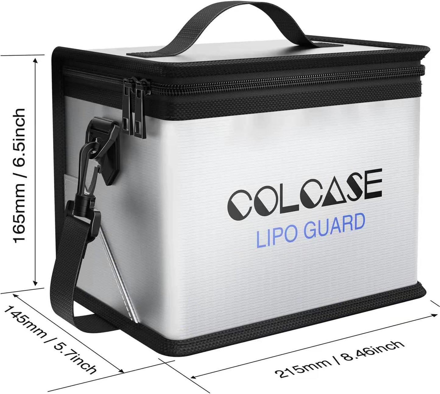 COLCASE Fireproof Explosionproof Lipo Safe Bag for Lipo Battery Storage and Charging, Large Space Highly Sturdy Double Zipper Lipo Battery Guard (8.46x5.7x6.5 in)