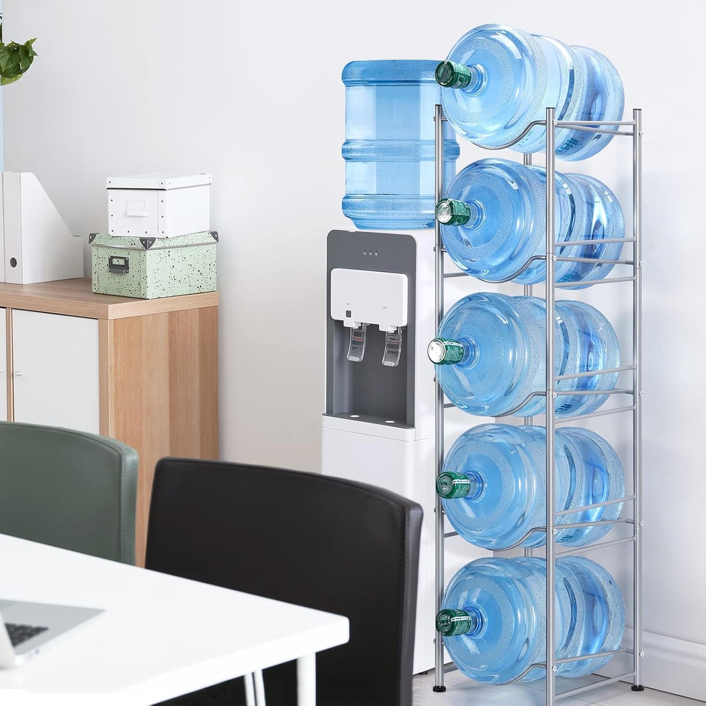 smusei 5 Gallon Water Bottle Holder 5 Tier Detachable Water Cooler Jug Holder, Heavy Duty Water Jug Stand Storage Rack for Home Office Kitchen, Silver