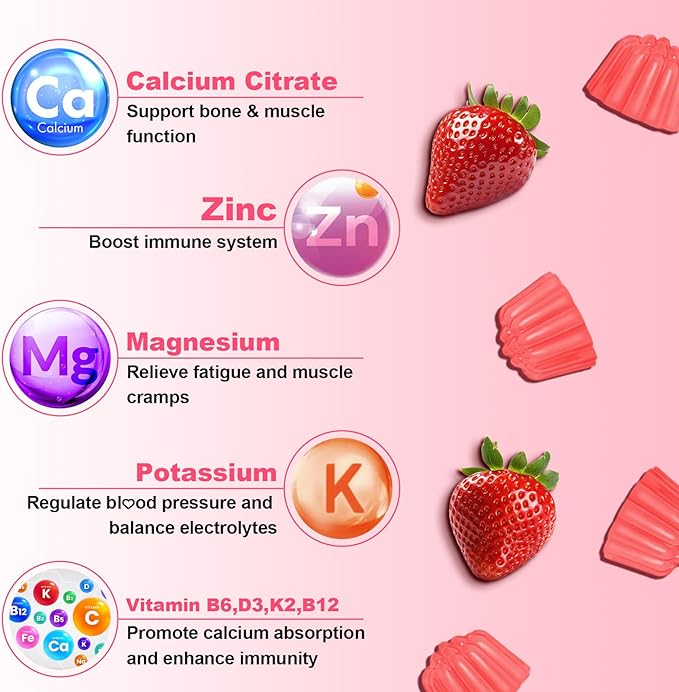 1200mg Calcium Citrate Gummies - Chewable Calcium Gummies for Bone, Muscle, Teeth, Immune Support, High Absorption Calcium Supplements for Women & Men Sugar Free Strawberry Flavor 120 Count