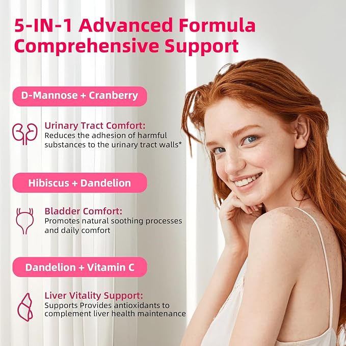 D-Mannose Gummies 2000mg with Cranberry 500mg & Hibiscus - D Mannose Chewable Supplements for Women - Liver, Bladder Flush & Urinary Tract Cleanse Health Supplement, 60 Counts