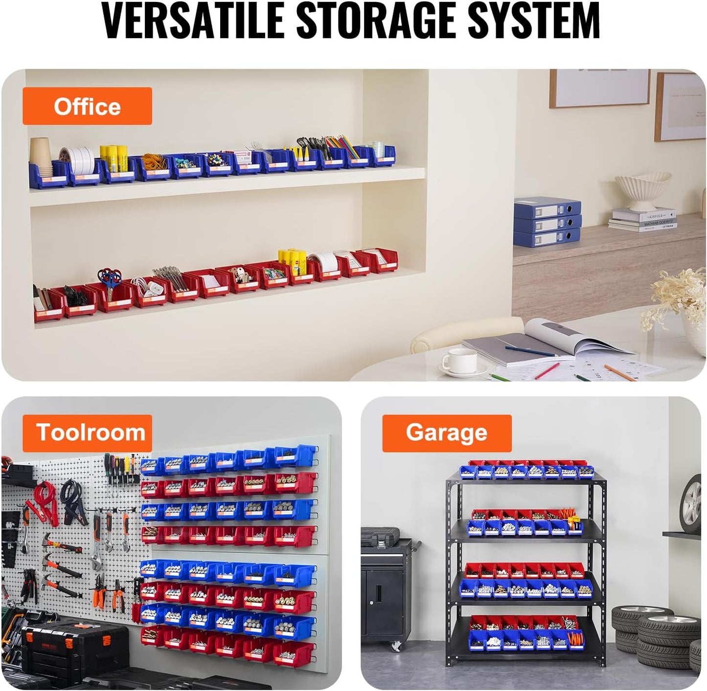 VEVOR Plastic Stackable Storage Bins 24 Pack (5 x 4 x 3-Inch), Hanging Stackable Storage Organizer Bins, Heavy Duty Stacking Containers for Closet, Garage, Office, or Small Parts Organization