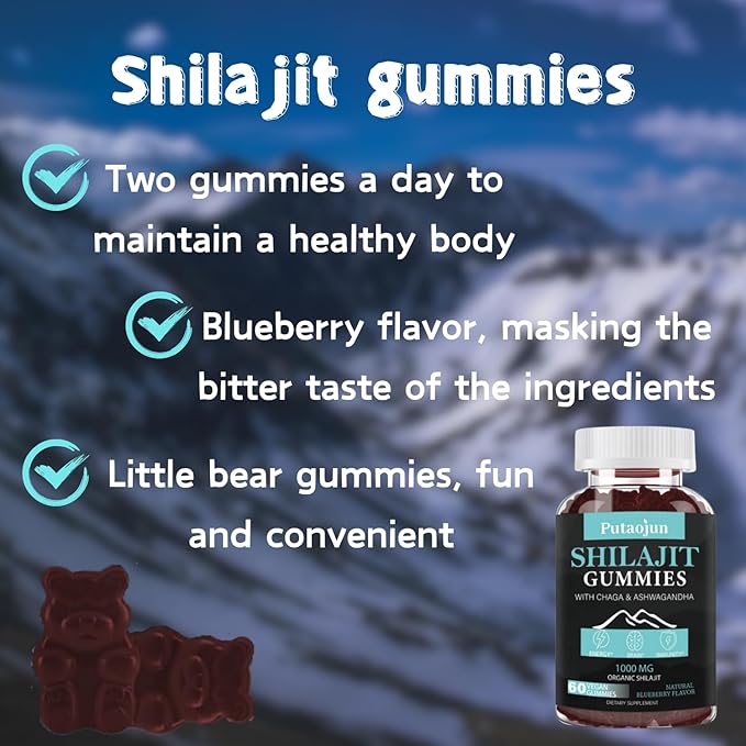Shilajit Gummies for Man & Woman. Himalayan Gold Shilajit Gummies. 3rd Party Tested.1000mg Pure Shilajit, 200mg Ashwagandha, 200mg Chaga,100mg Ginseng,100mg Saw Palmatto, 60mg Black Seed Oil