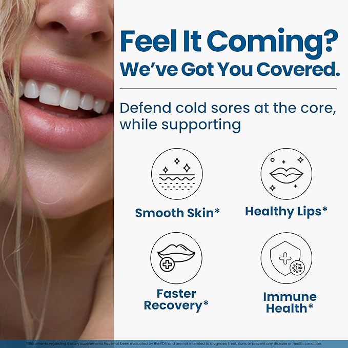 Lysine Cold Sore Treatment for Lips – with Lactobacillus Rhamnosus, Acidophilus and Vitamin C – Cold Sore Supplement for Lip & Skin Health, Immune Support & Prevention – 180 Capsules