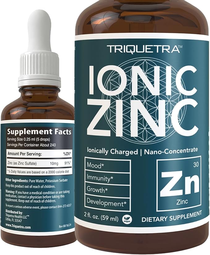 Ionic Liquid Zinc – 8 Month Supply, Adjustable Dosing for Adults – High Absorption, Vegan, Glass Bottle – Supports Immune System, Brain & Thyroid Health – Essential Mineral Supplement (2 oz)