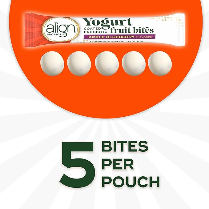 Align Yogurt Coated Probiotic Fruit Bites, Added Probiotic Helps Support Digestive Health, Apple Blueberry Flavor, 21 Pouches