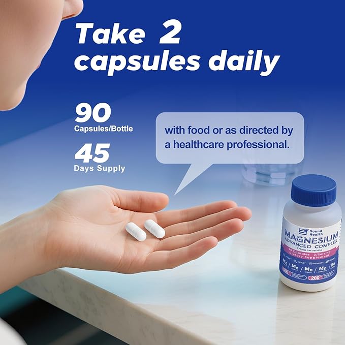 Magnesium Complex 976mg from Magnesium Glycinate, Citrate, Malate & L-Threonate | High Absorption | Chelated Magnesium Supplement | 90 Vegan Capsules, Non-GMO